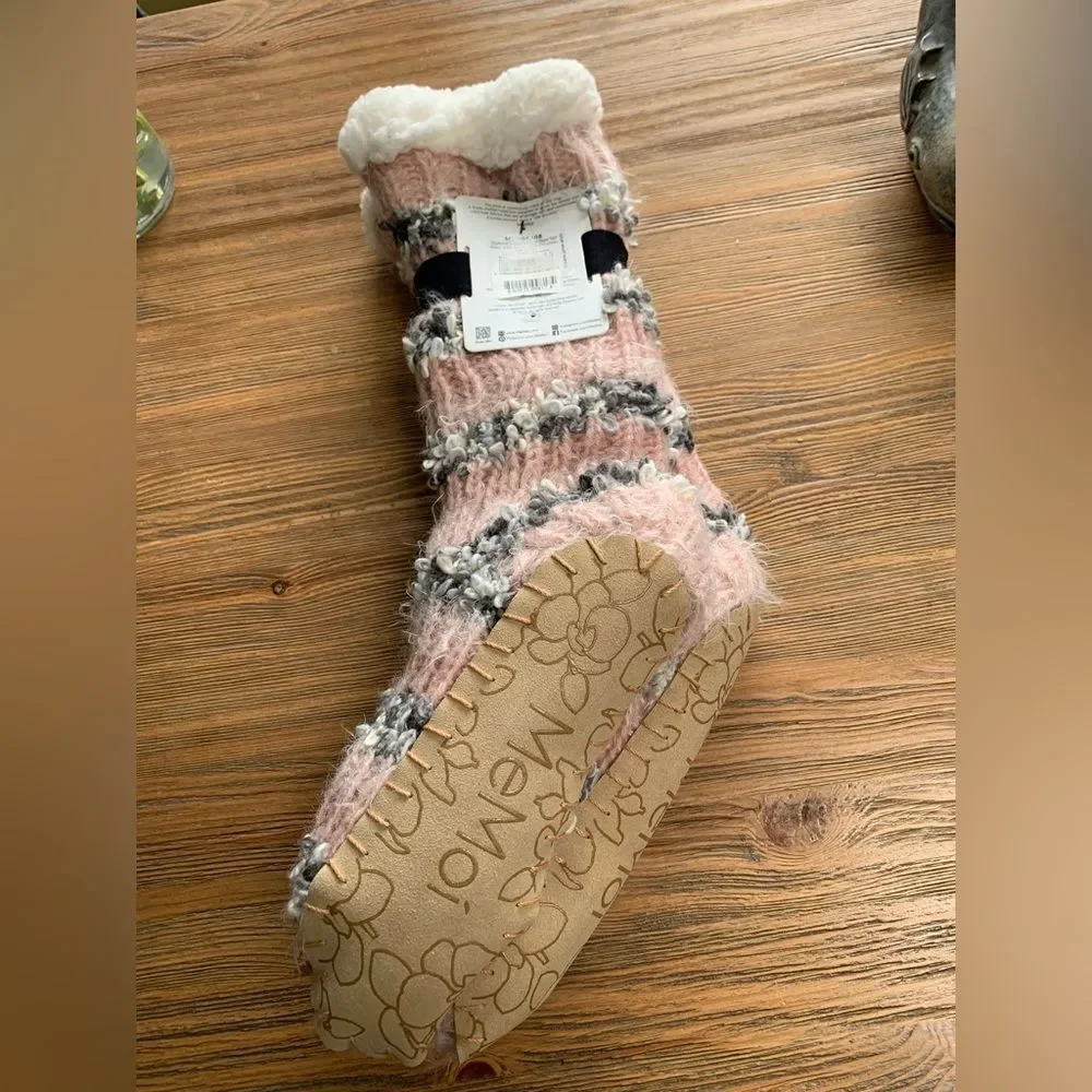 MeMoi Plush Pink and Gray Slipper Socks